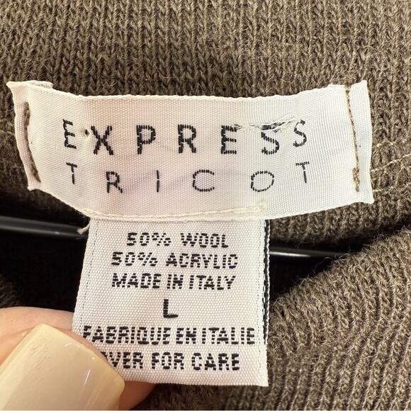 Vintage Express Tricot Wool Blend Tunic Brown Pockets size Large Sweater baggy - Picture 4 of 6